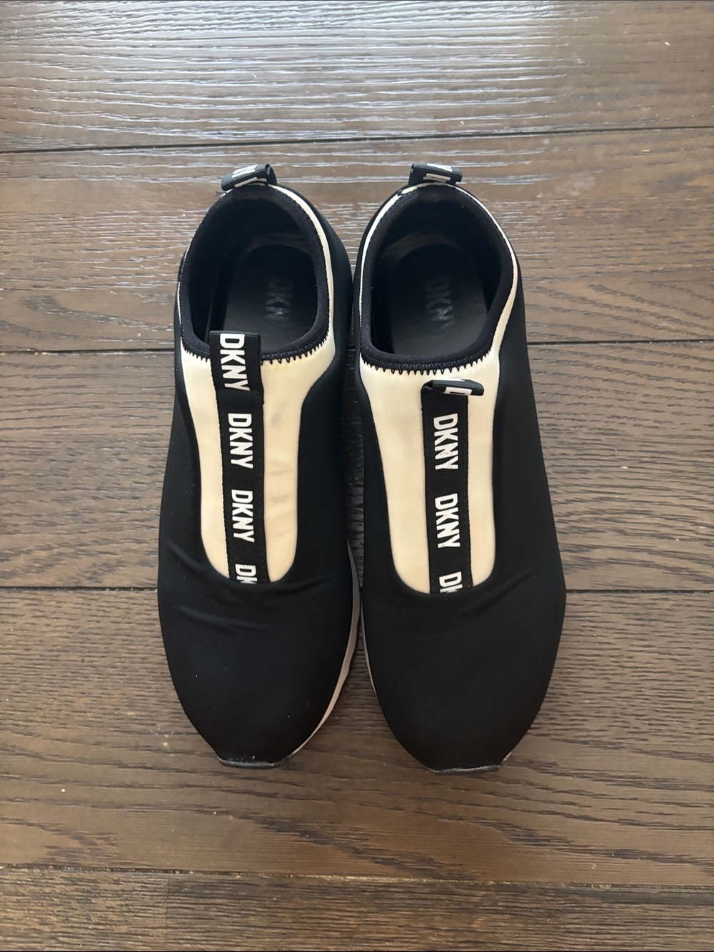 Dkny Black and White Sock-Sneaker Slip-Ons